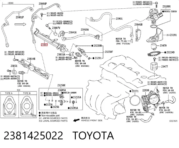 Rampa de combustible 2381425022 Toyota