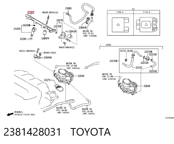 Rampa de combustible 2381428031 Toyota