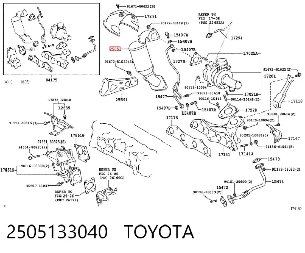 Catalizador 2505133040 Toyota
