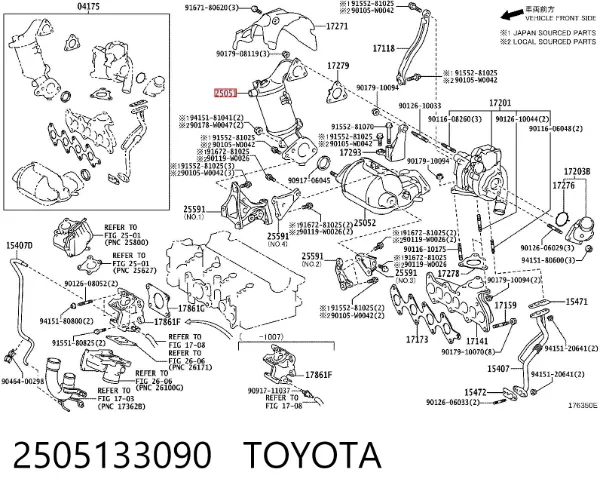 Catalizador 2505133090 Toyota