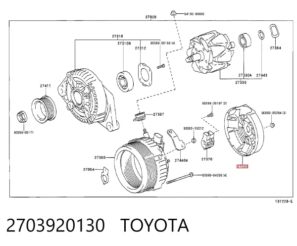 Tapa trasera del alternador 2703920130 Toyota