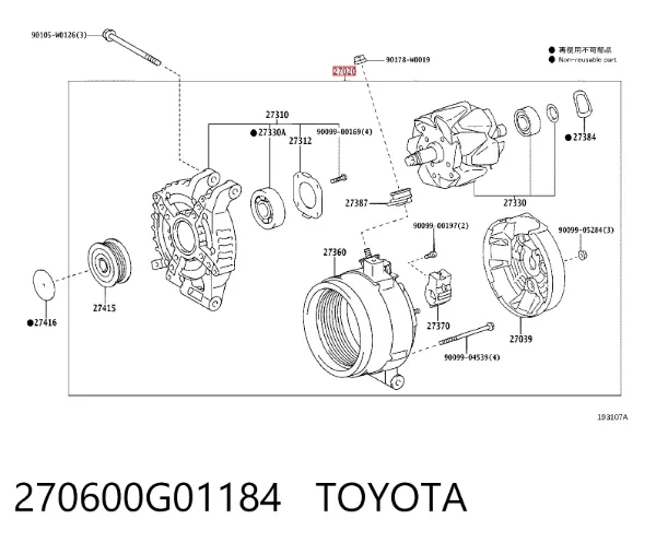 Alternador 270600G01184 Toyota