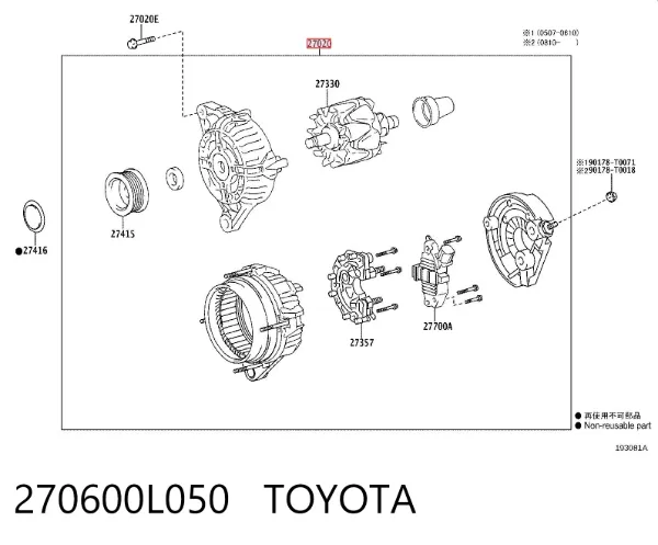 Alternador 270600L050 Toyota