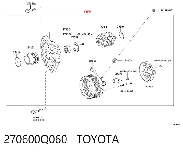 Alternador 270600Q060 Toyota