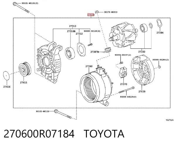 Alternador 270600R07184 Toyota