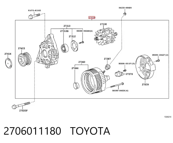 Alternador 2706011180 Toyota