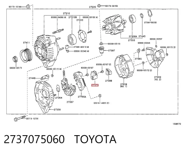 Portaescobillas de alternador 2737075060 Toyota
