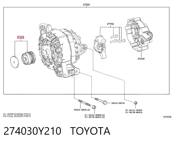 Polea alternador 274030Y210 Toyota