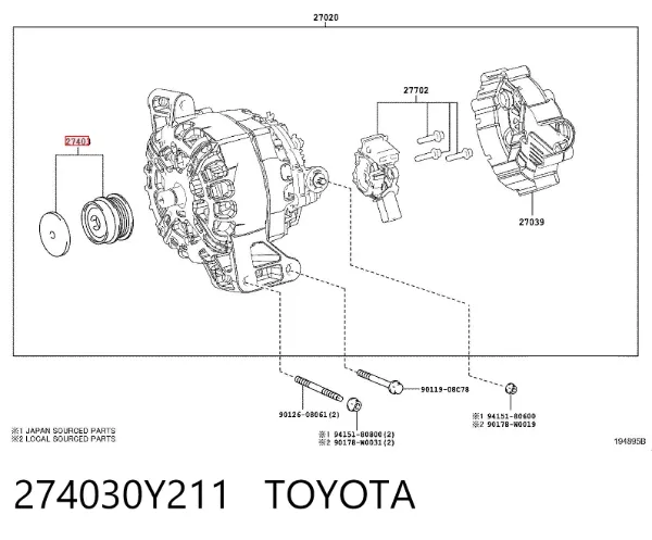 Polea alternador 274030Y211 Toyota