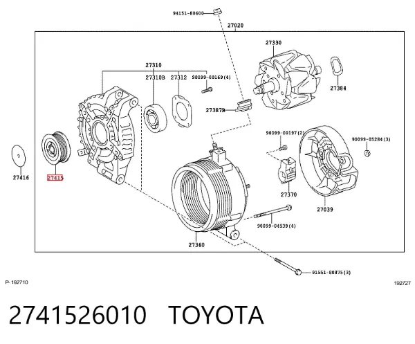 Polea alternador 2741526010 Toyota