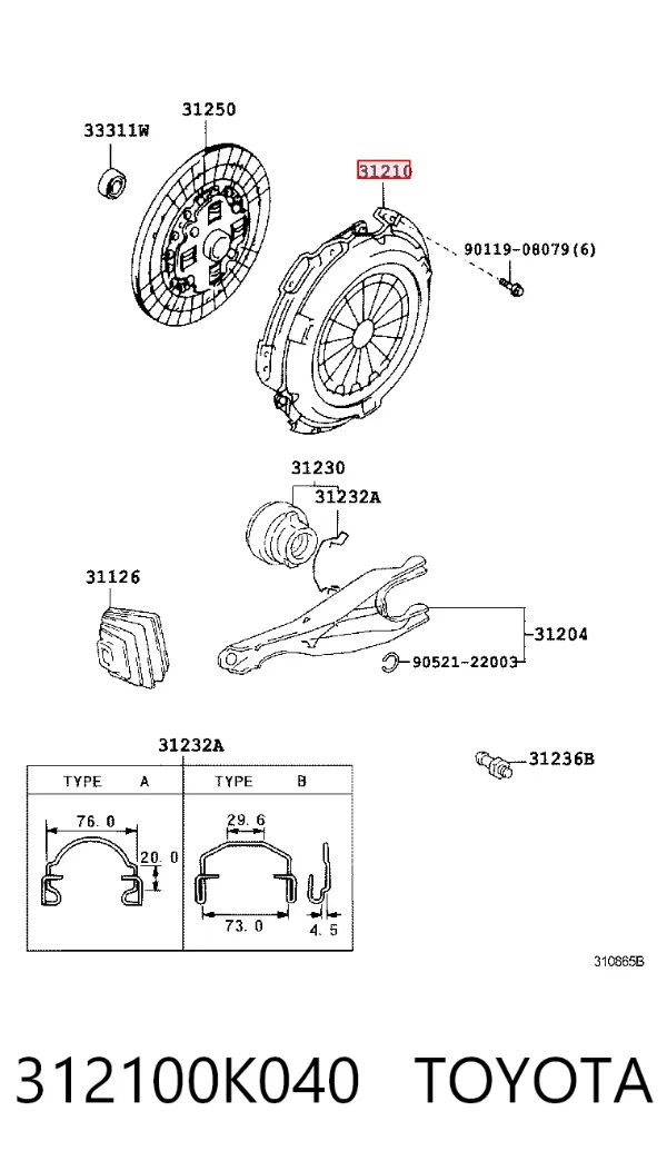 Plato de presión de embrague 312100K040 Toyota