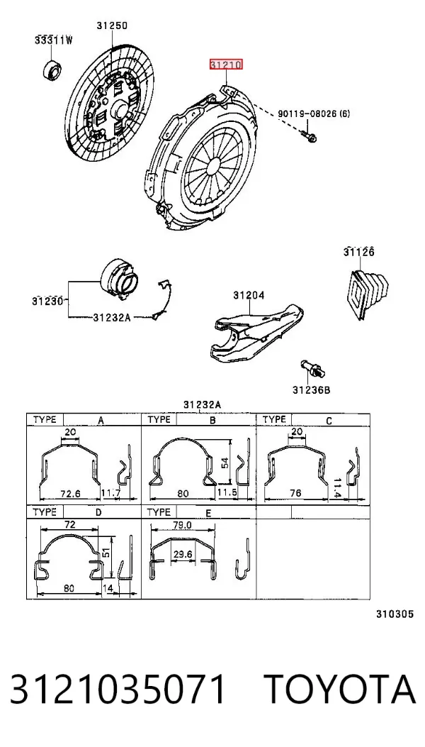 Plato de presión de embrague 3121035071 Toyota