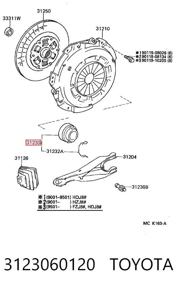 Cojinete de embrague 3123060120 Toyota