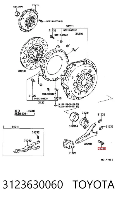 Eje de horquilla de embrague TOYOTA 3123630060