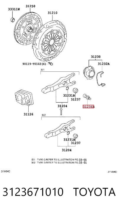 Eje de horquilla de embrague TOYOTA 3123671010