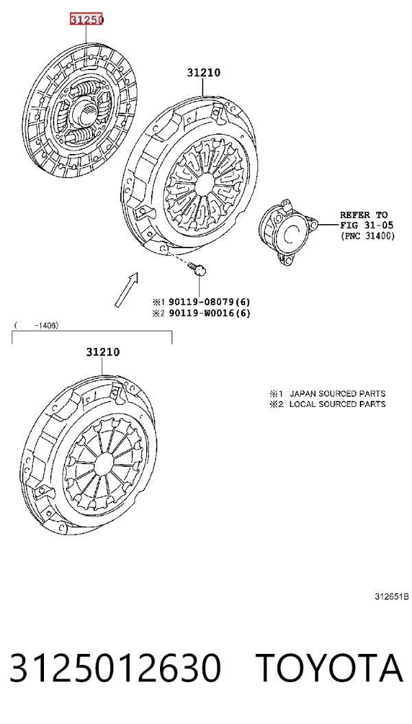 Disco de embrague 3125012630 Toyota
