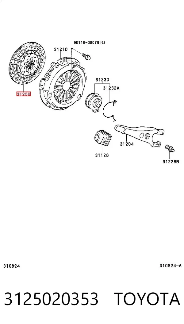 Disco de embrague 3125020353 Toyota