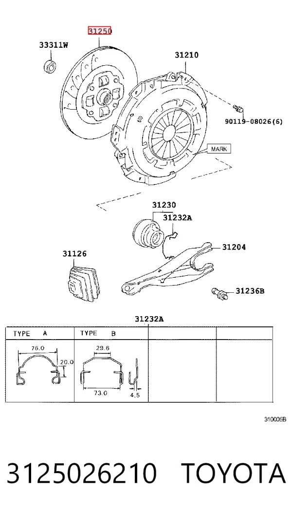 Disco de embrague 3125026210 Toyota