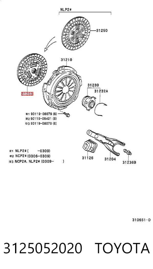 Disco de embrague 3125052020 Toyota