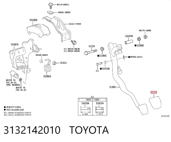 Cubierta del pedal de embrague 3132142010 Toyota