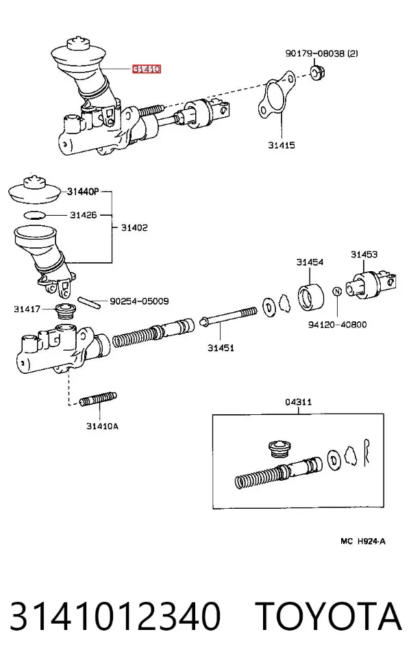 Cilindro maestro de embrague 3141012340 Toyota