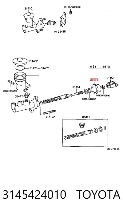 Juego de reparación del cilindro maestro de embrague TOYOTA 3145424010