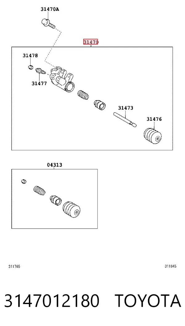Bombin de embrague 3147012180 Toyota