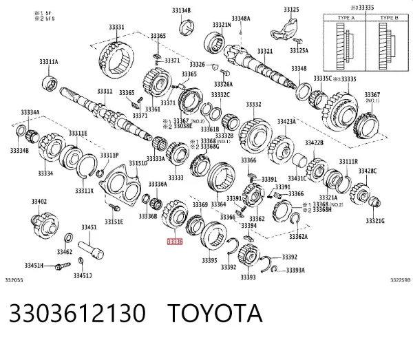Piñón conductor de quinta velocidad 3303612130 Toyota
