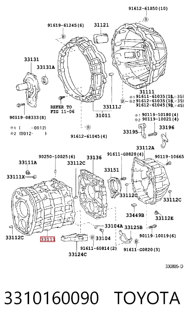 Carcasa de la caja de cambios 3310160090 Toyota