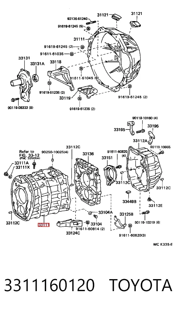 Carcasa de la caja de cambios 3311160120 Toyota