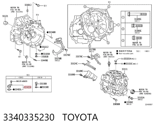 Piñón impulsor del velocímetro 3340335230 Toyota