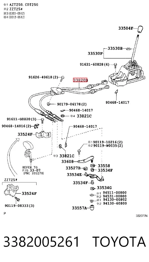 Cables de caja de cambios 3382005261 Toyota