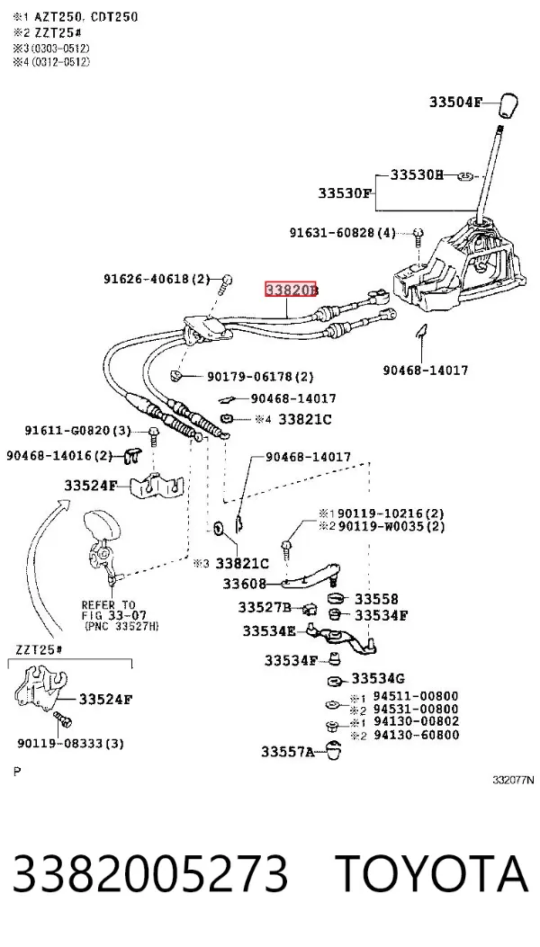 Cables de caja de cambios 3382005273 Toyota
