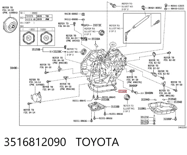Junta del cárter de aceite de la caja de cambios 3516812090 Toyota