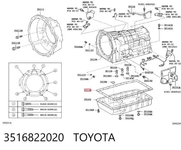 Junta del cárter de aceite de la caja de cambios 3516822020 Toyota