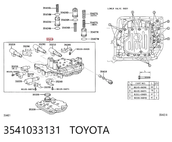 Bloque de válvulas de la transmisión automática 3541033131 Toyota