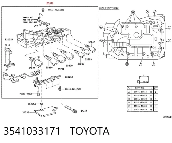 Bloque de válvulas de la transmisión automática 3541033171 Toyota