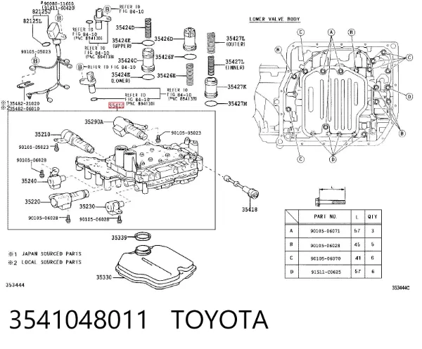 Bloque de válvulas de la transmisión automática 3541048011 Toyota