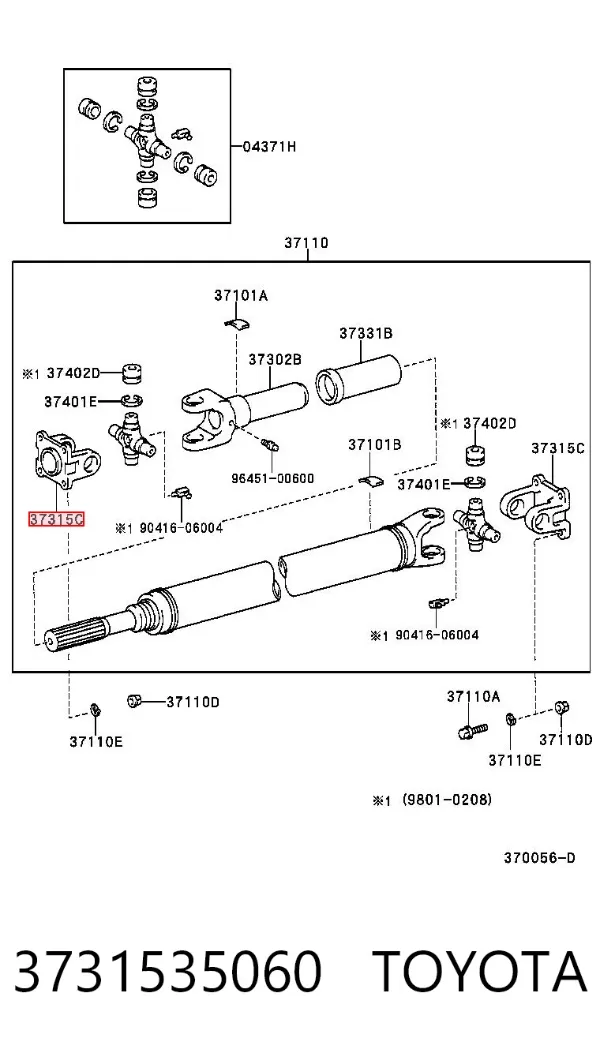 Brida delantera del eje de transmisión 3731535060 Toyota