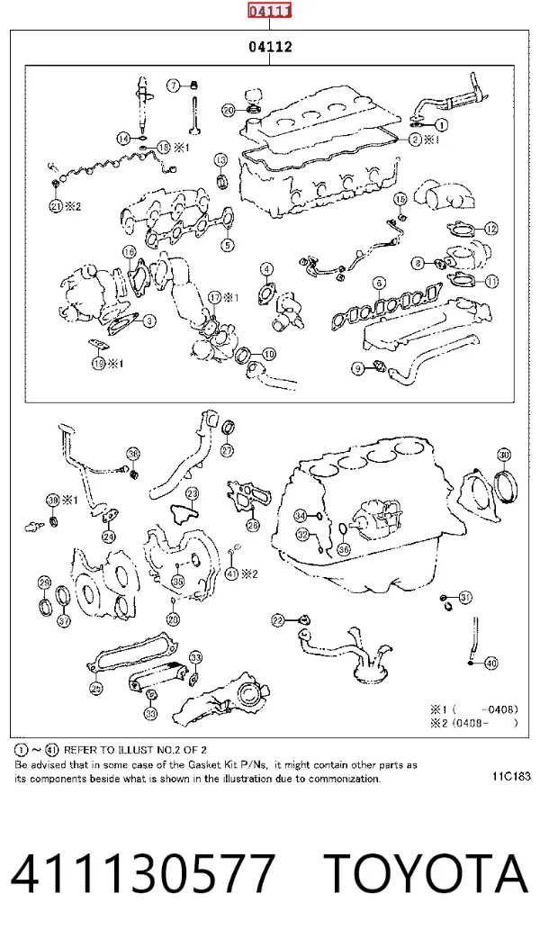 Juego de juntas para motor 411130577 Toyota