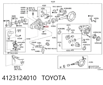 Casquillo separador del piñón trasero del eje trasero TOYOTA 4123124010
