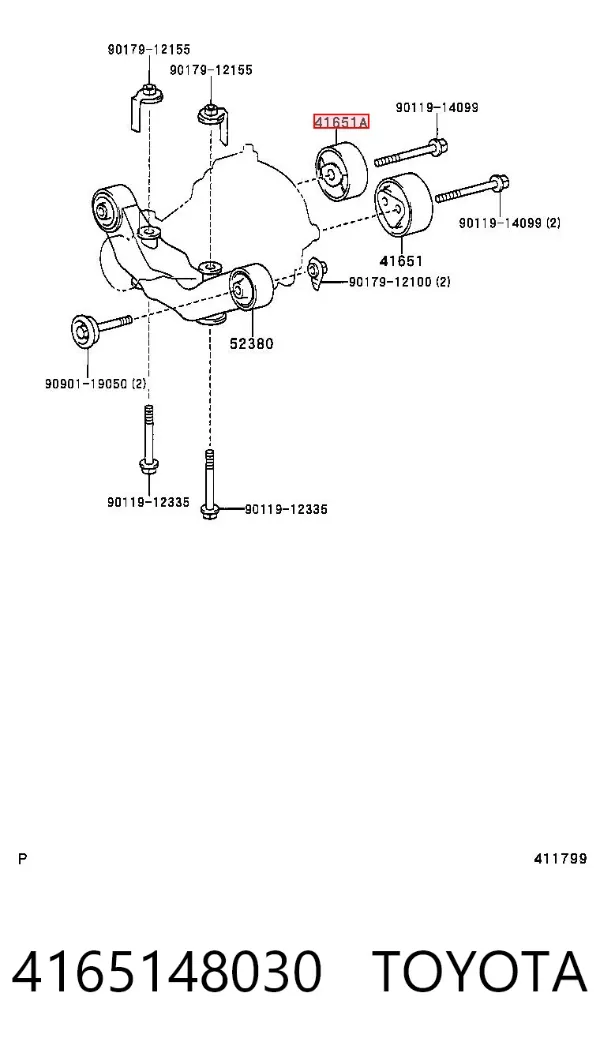 Silentblock soporte del diferencial trasero derecho 4165148030 Toyota