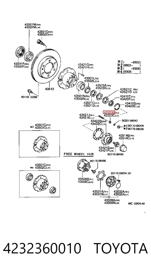 Anillo de retención del cojinete de la rueda delantera 4232360010 Toyota