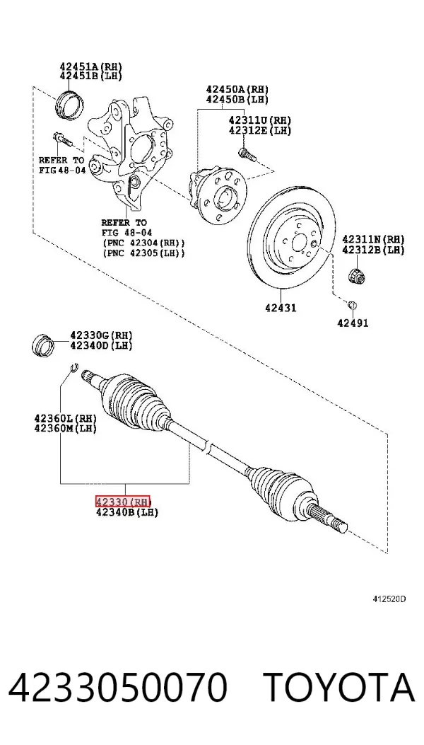 Semieje trasero derecho 4233050070 Toyota