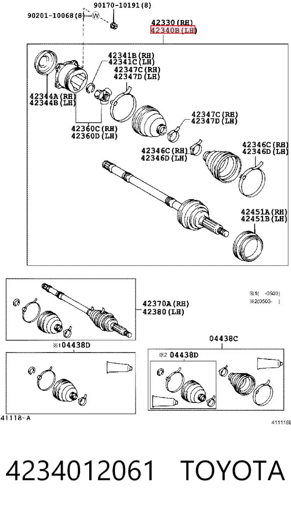 Semieje delantero izquierdo 4234012061 Toyota