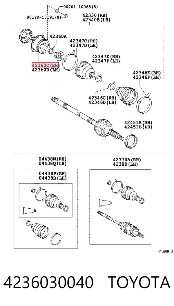 Junta homocinética interior trasera 4236030040 Toyota