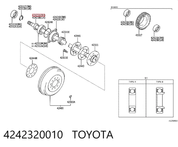 Anillo de retención del rodamiento del semieje trasero 4242320010 Toyota