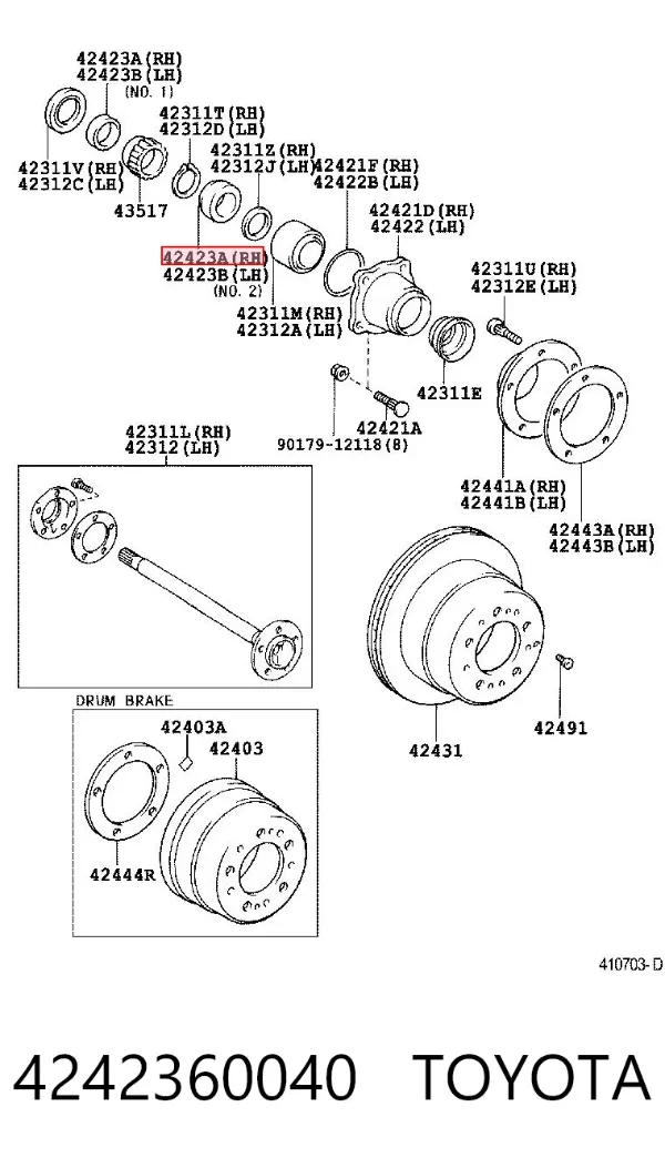 Anillo de retención del rodamiento del semieje trasero 4242360040 Toyota
