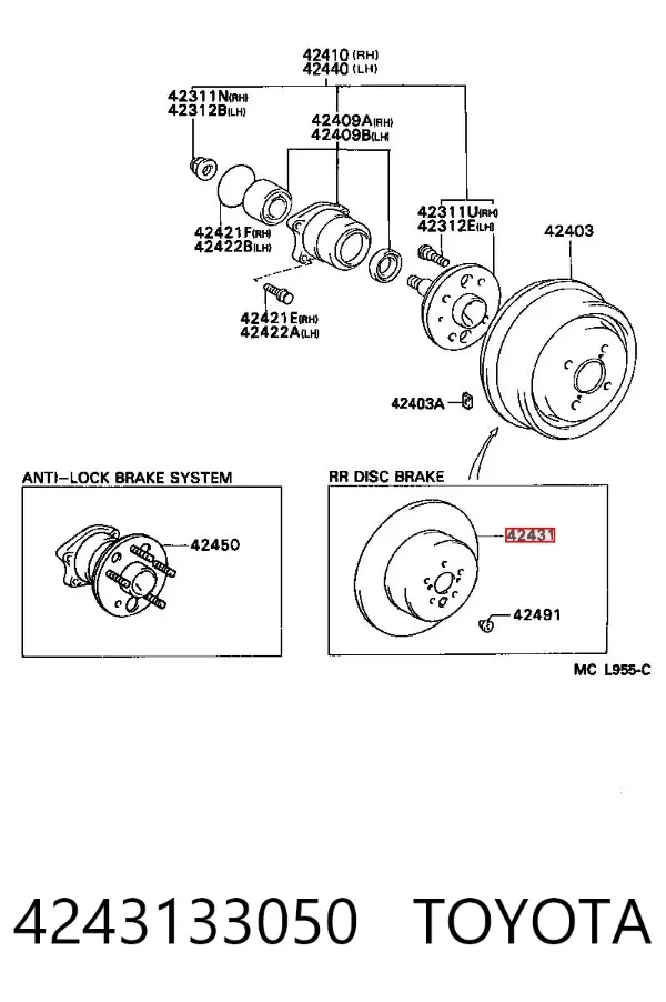 Disco de freno trasero 4243133050 Toyota