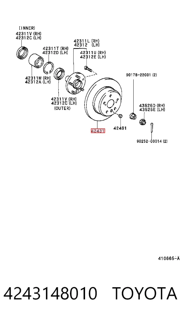 Disco de freno trasero 4243148010 Toyota